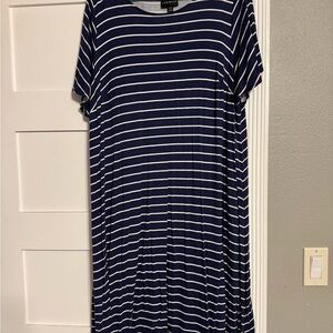 Lane Bryant Navy and White Striped Midi Dress